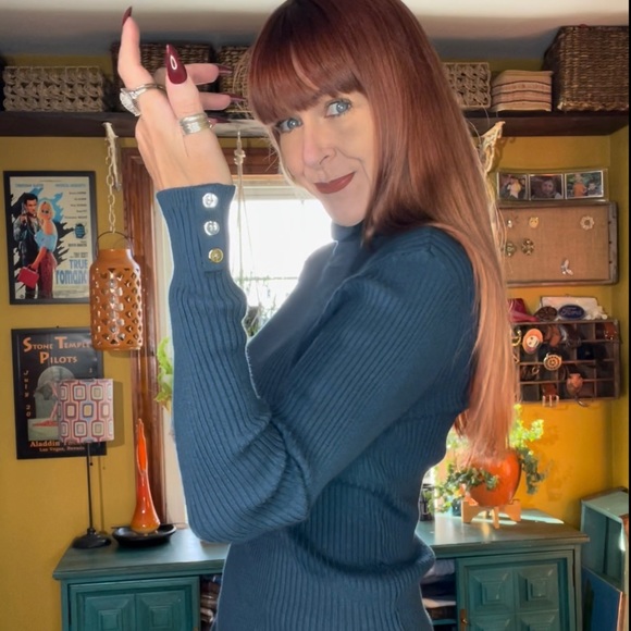 Deep Indigo Blue Turtleneck Top - Picture 11 of 17